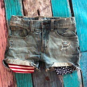 Distressed Stars and Stripes Denim Shorts Size 8